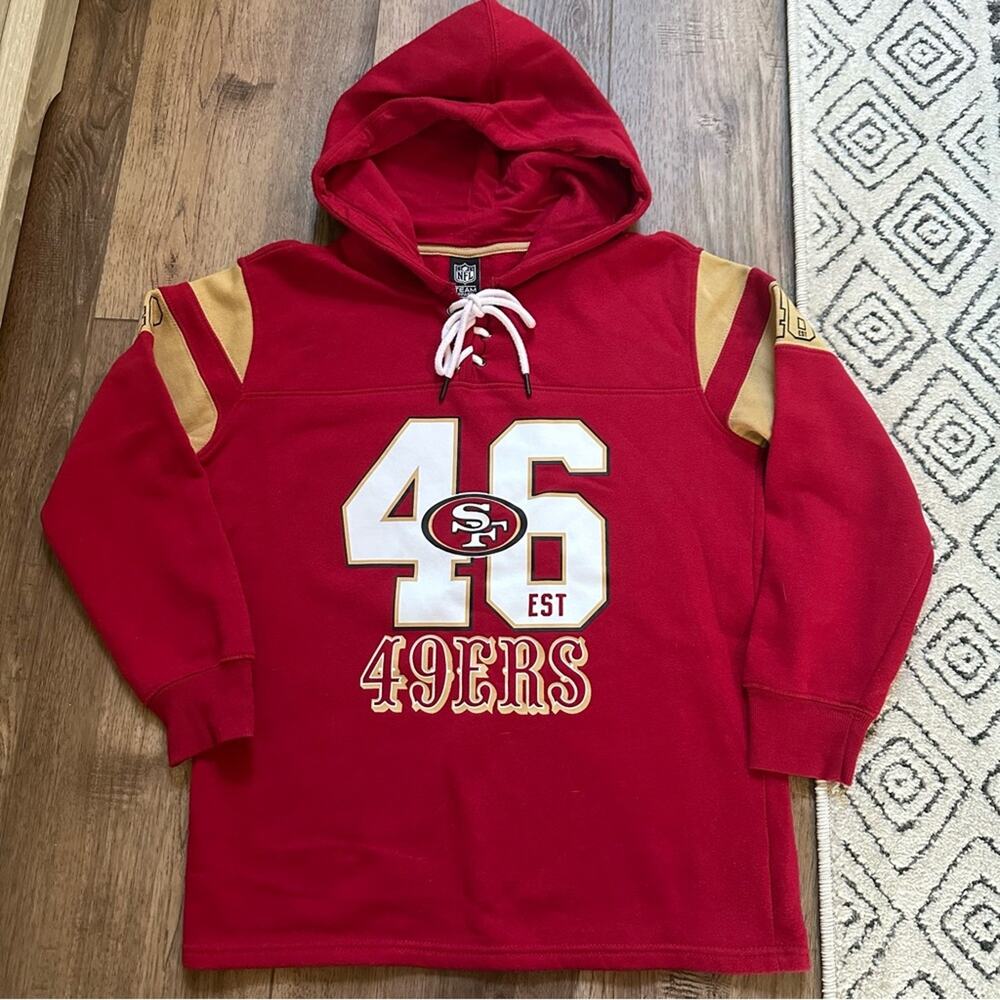 Women’s San Francisco 49ers Hoodie with Graphic, NFL,‎ Lace Up, Team Apparel, S